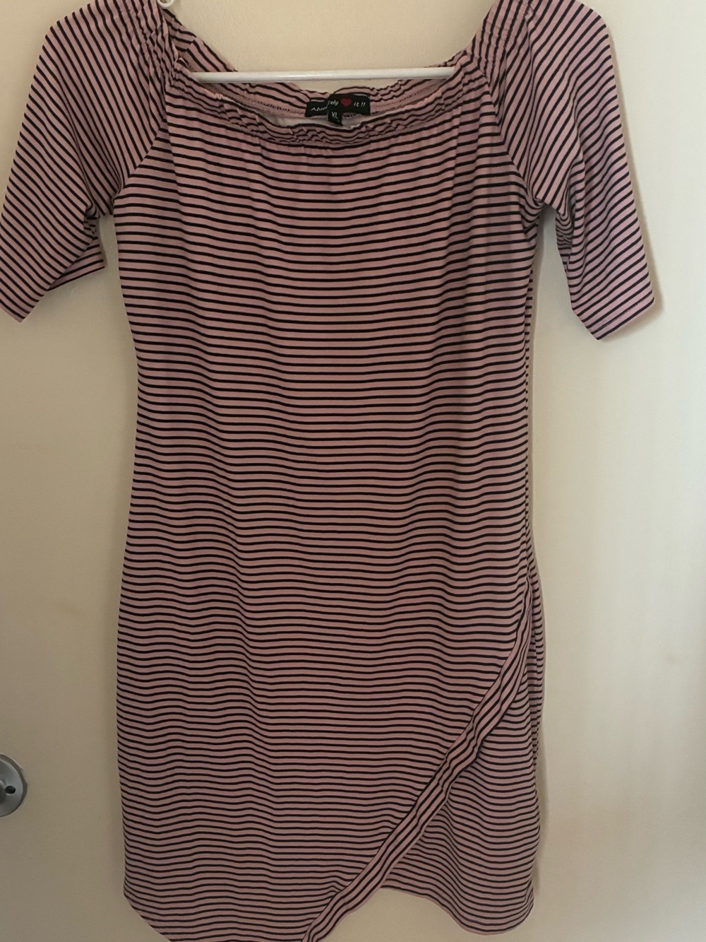 Striped Pink and Black Off-Shoulder Midi Dress
